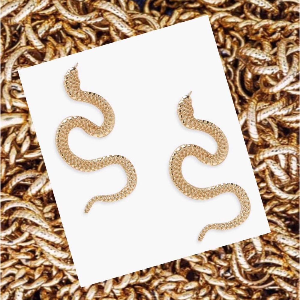 New Gold Snake Post Statement Earrings